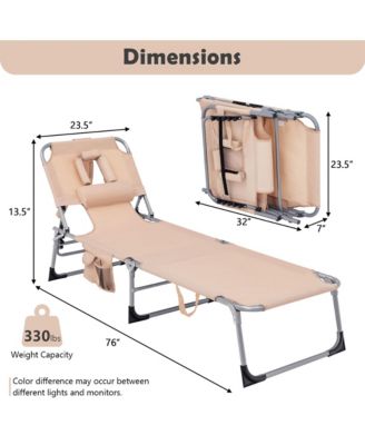 2PCS Outdoor Beach Lounge Chair Folding Chaise Lounge with Pillow