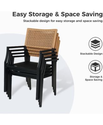Outdoor All-Iron Detachable Rattan Woven Chair,W/ Waterproof Cushion,Stackable Dining Chair