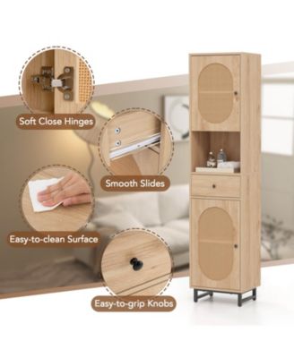 67" Tall Bathroom Cabinet with 2 Doors Open Compartment & Drawer Adjustable Shelves