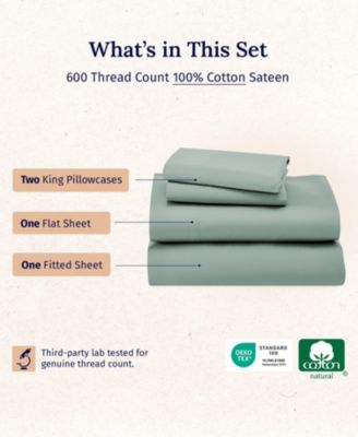 5-Star Luxury 600 Thread Count Cotton Sateen 4 Piece Sheet Set, King
