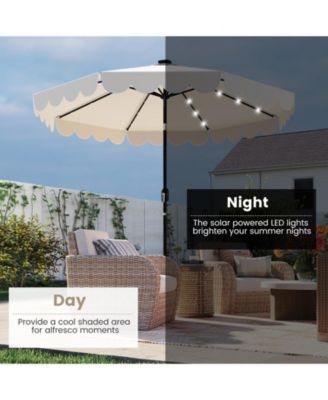 9.3 FT Solar Patio Umbrella w/ 32 LED Lights & Vented Top & Ruffles