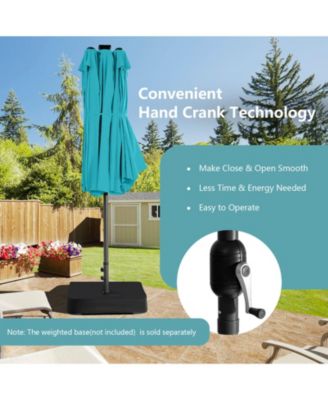 15FT Twin Patio Double-Sided Umbrella 48 Solar LED Lights Crank Outdoor