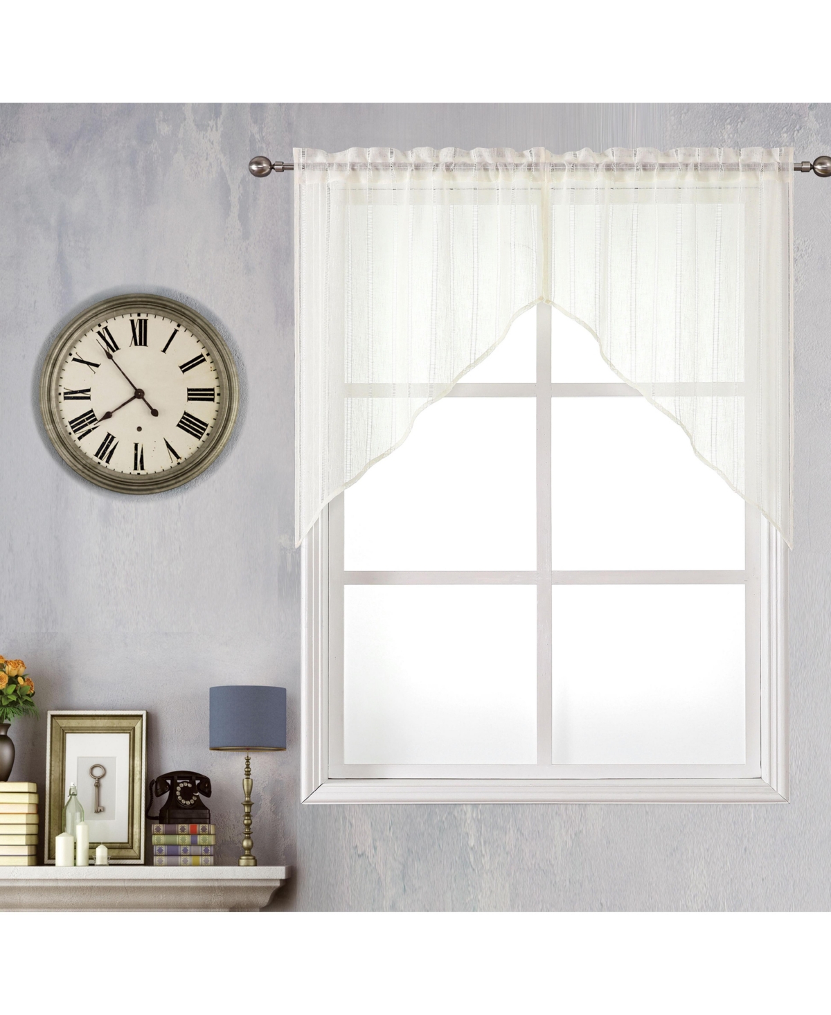 Kate Aurora Modern Chic Complete 4 Piece Striped Sheer Kitchen Curtain Tier & Valance Set - Beige