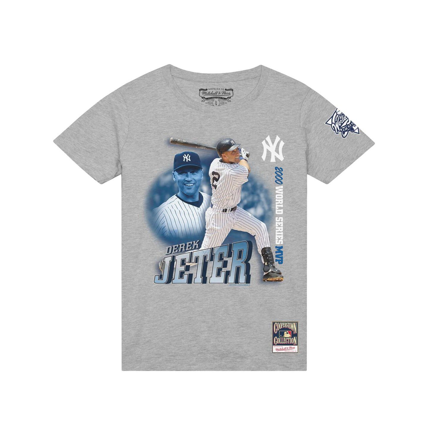 Мужская футболка Mitchell & Ness Derek Jeter Heather Gray New York Yankees 2000 Subway Series MVP — фото 3