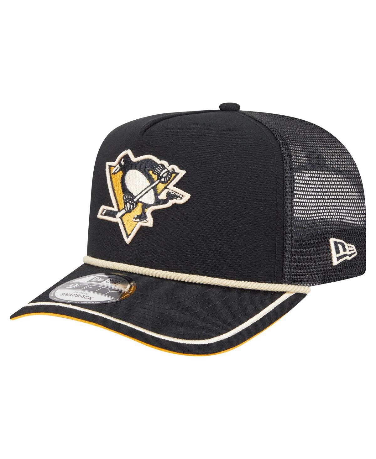 New Era Men's Black Pittsburgh Penguins Team Rope A-frame 9fifty Snapback Hat In Black