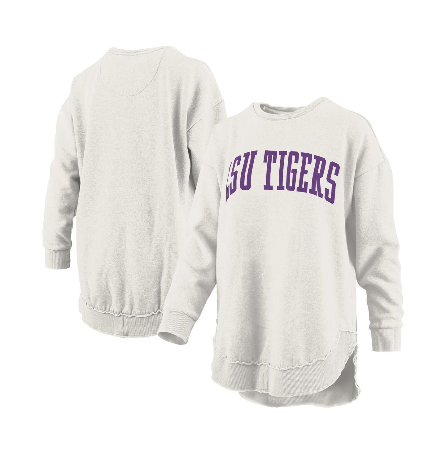 Женские толстовки Pressbox Oatmeal LSU Tigers Mélange Poncho Vintage Fleece Long Sleeve Pullover — фото 1