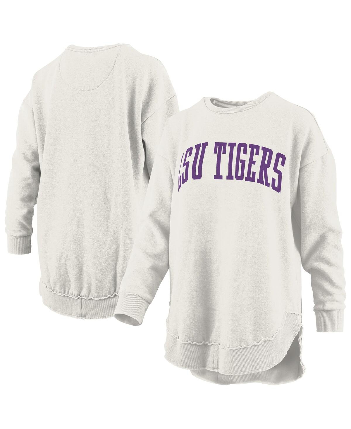 Women's Oatmeal Lsu Tigers Melange Poncho Vintage Fleece Long Sleeve Pullover Sweatshirt - Oatmeal
