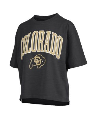 Women's Black Colorado Buffaloes Nelson Arch Over Logo Waist Length Oversized Slub T-Shirt