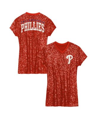 Outerstuff - Big Girls Red Philadelphia Phillies Sequin V-Neck Dress