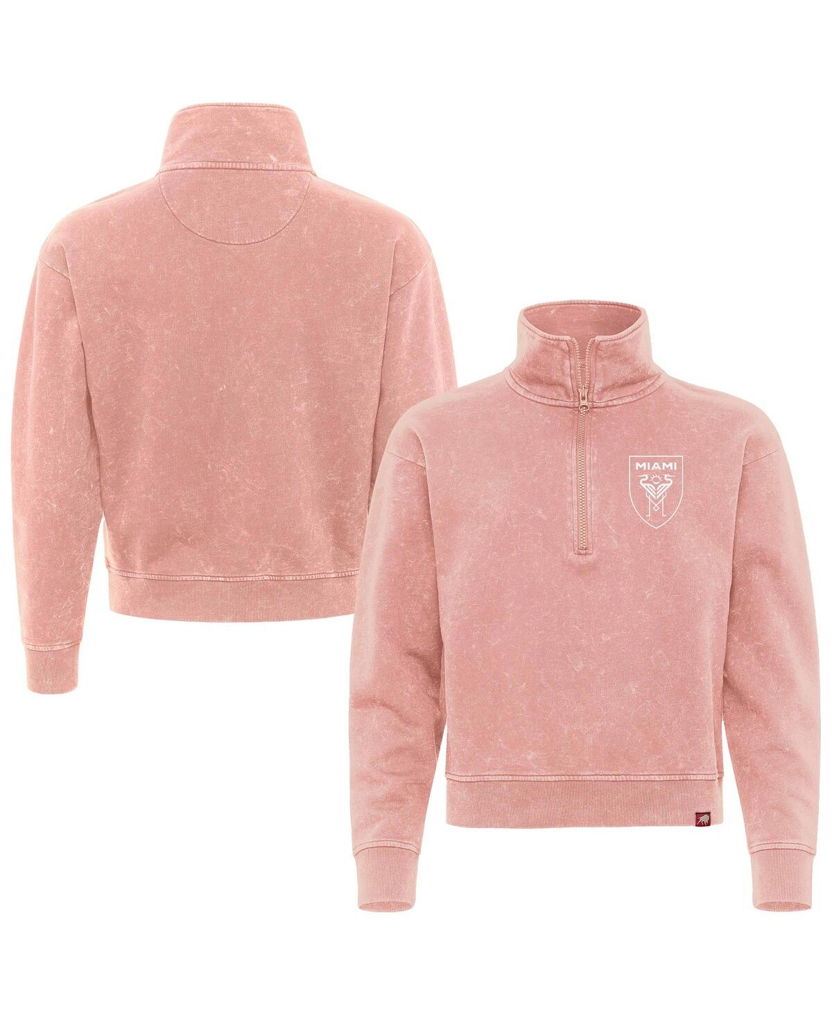 Women's Pink Inter Miami Cf Iggy Washed Cropped Quarter-Zip Pullover - Pink