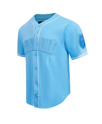 Men's Ja Morant Light Blue Memphis Grizzlies Triple Tonal Mesh Button-Up Shirt