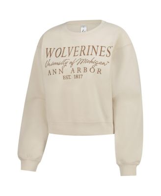 Women's Sand Michigan Wolverines Cropped Crewneck Sweatshirt