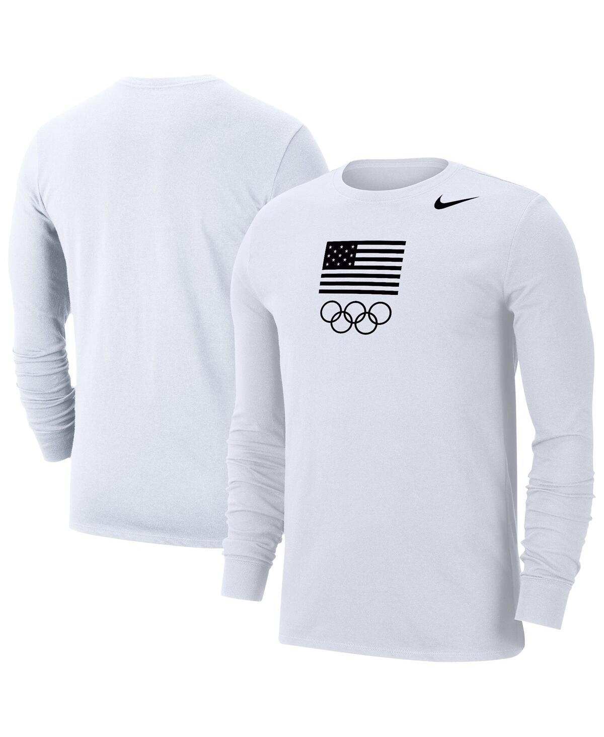 Nike Men's White Team Usa Performance Long Sleeve T-shirt In White