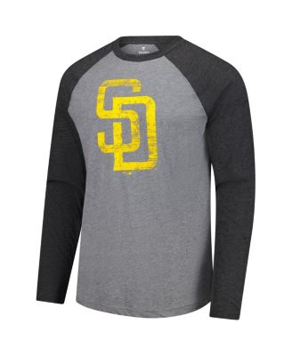 Men's Heather Gray/Heather Charcoal San Diego Padres Weathered Logo Tri-Blend Raglan Long Sleeve T-Shirt