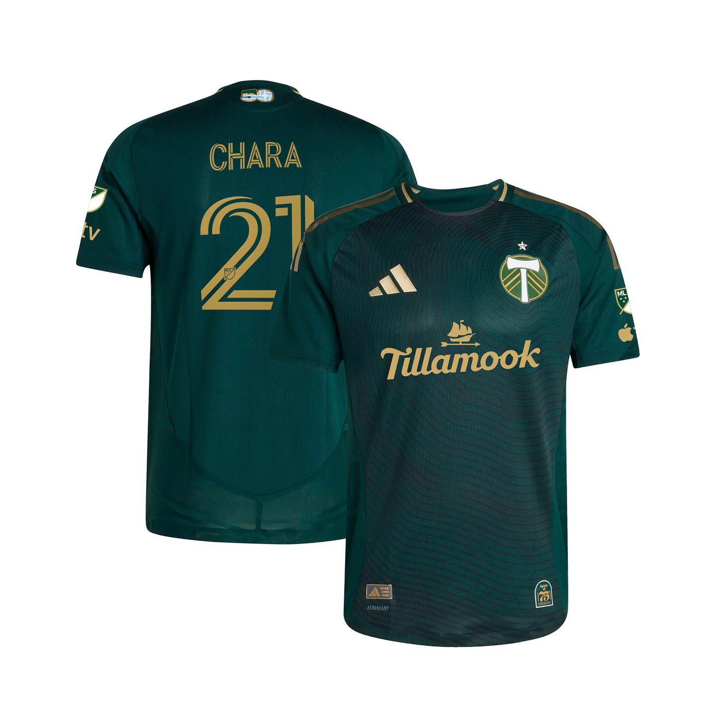 Мужской топ adidas Diego Chara Green Portland Timbers 2025 Forever Green Gold Authentic Player Jersey — фото 1