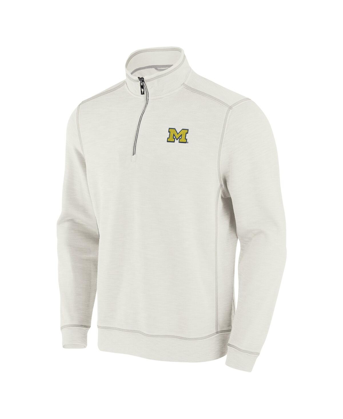 Tommy Bahama Men's Cream Michigan Wolverines Tobago Bay Half-zip Tri-blend Top In White