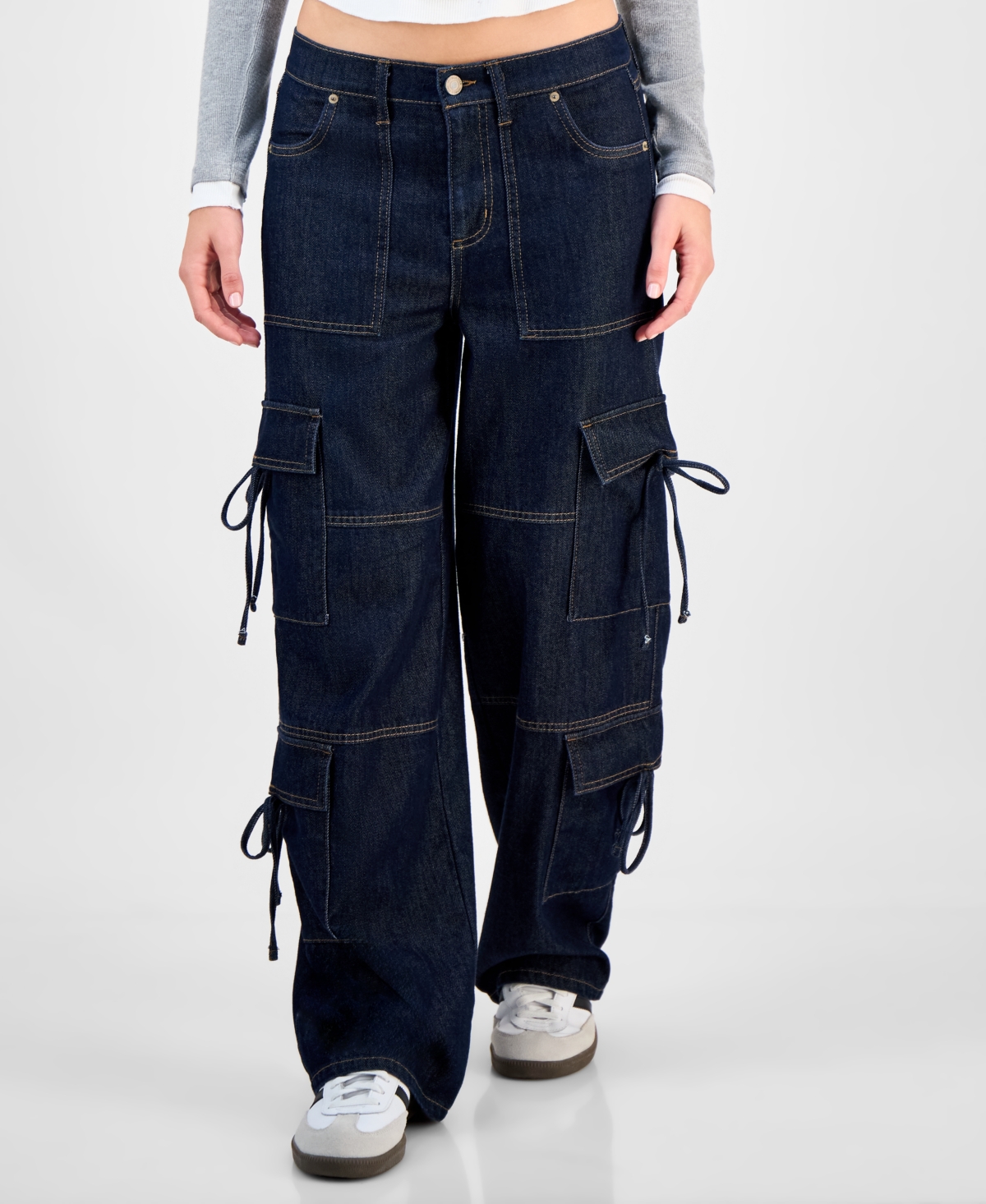 Vanilla Star Juniors' Tie-side Cargo Jeans In Blue