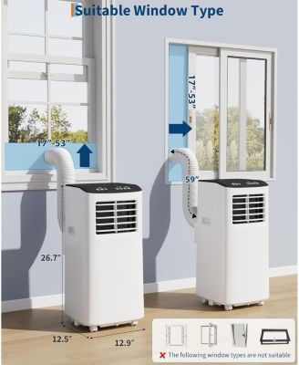 8,000 BTU Portable AC, 3-in-1 Cooling, Fan & Dehumidifier for 350 Sq.Ft, No-Drain, Black Cover