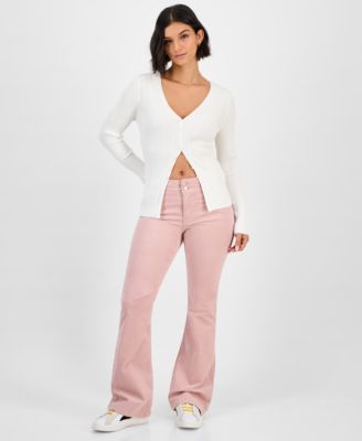 Juniors' Corduroy Double-Button Bootcut Pants