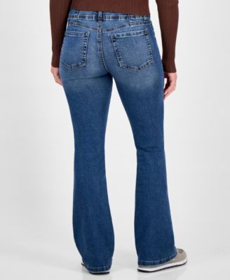 Juniors' Double-Button Distressed Bootcut Jeans
