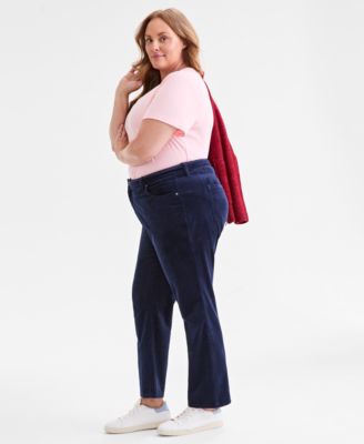 Plus Size High-Rise Straight-Leg Corduroy Pants