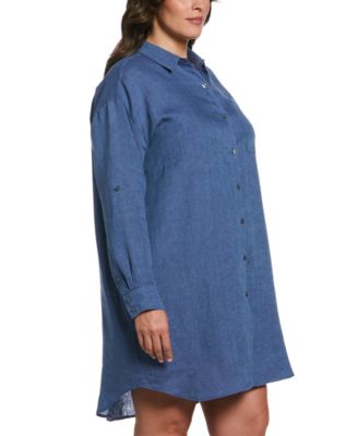 Plus Size Roll Sleeve Linen Shirt Dress
