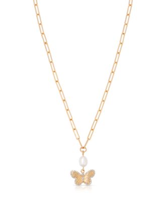 Butterfly Cultured Pearl Chain Necklaces