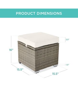 Set of 2 Wicker Ottomans, Multipurpose Furniture w/ Removable Cushions, Steel Frame