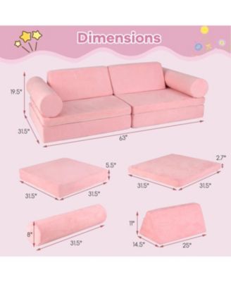 Modular 8-Piece Foam Play Couch for Kids with Plush Suede Covers – Perfect for Creative Play and Lounging