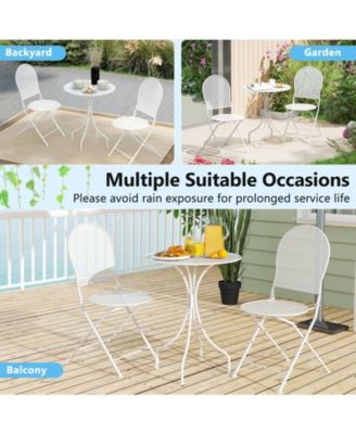 Outdoor 3-Piece Folding Bistro Set with Metal Round Table and Chairs – Space-Saving Patio Furniture