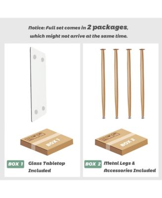 Modern Glass Dining Table Rectangular Dining Room Table W/Metal Legs For Kitchen