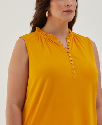 Plus Size Button Front Ruffle Sleeveless Tank Top