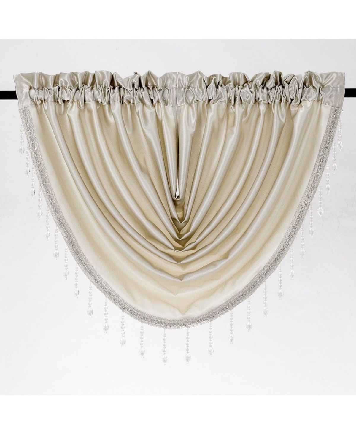 Kate Aurora Ultra Lux Faux Silk Regency Crinkle Rod Pocket Semi Sheer Crystal Beaded Window Valance - 57 in. W x 37 L, White