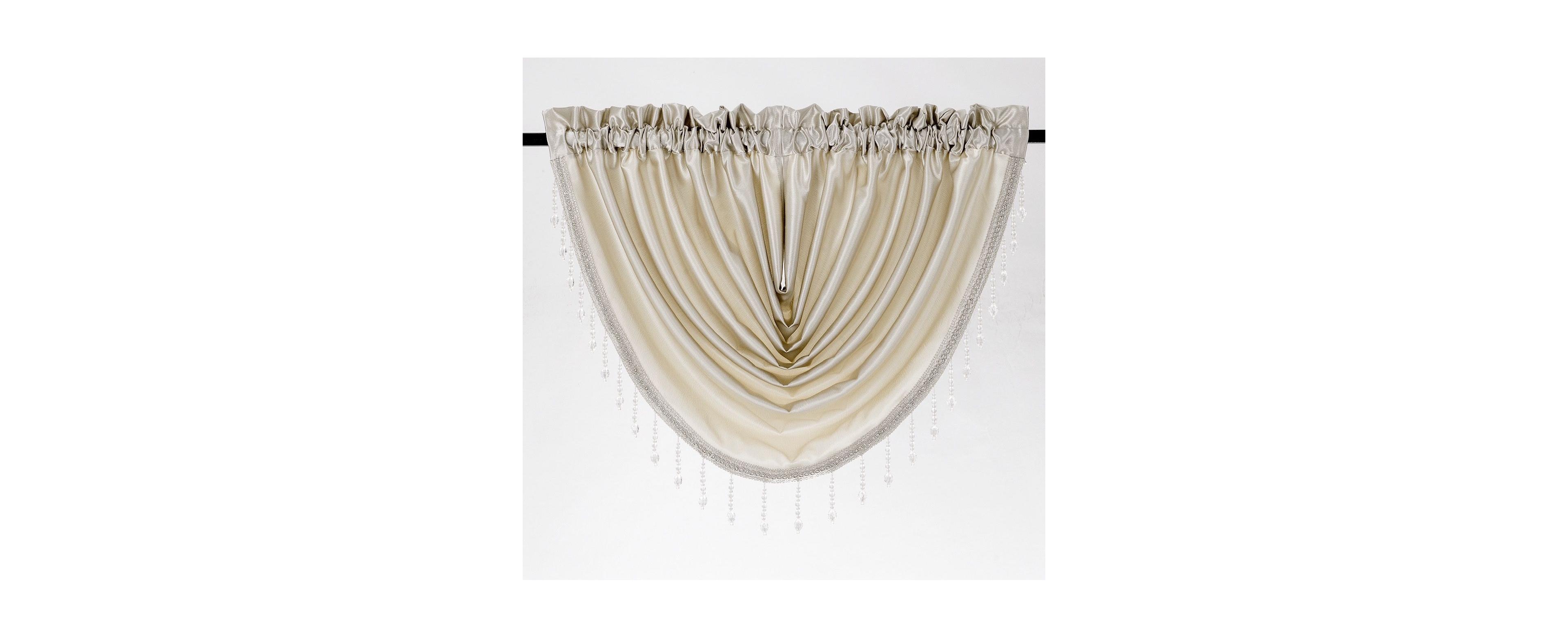 Kate Aurora Ultra Lux Faux Silk Regency Crinkle Rod Pocket Semi Sheer Crystal Beaded Window Valance - 57 in. W x 37 L, White