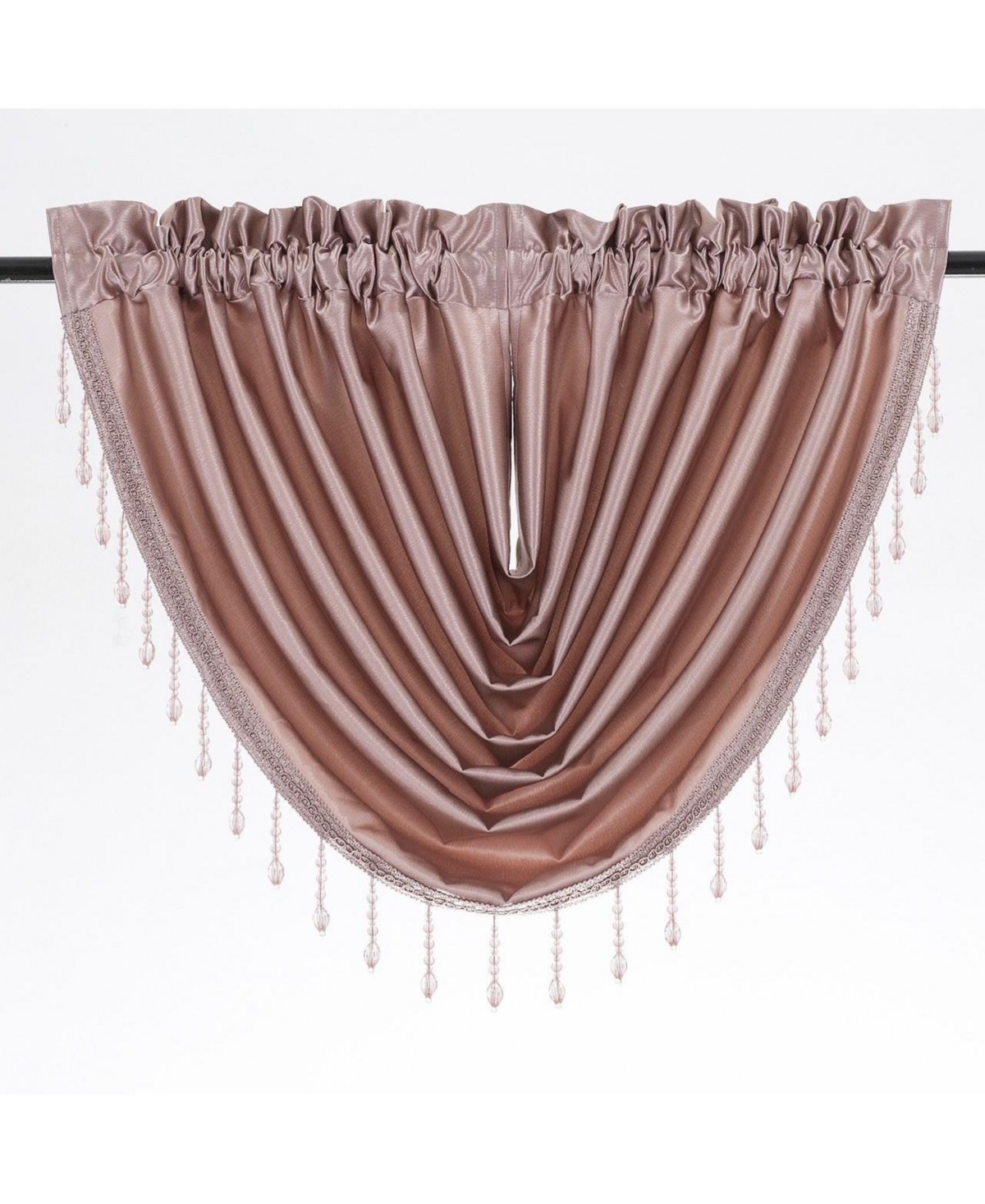 Ultra Lux Faux Silk Regency Crinkle Rod Pocket Semi Sheer Crystal Beaded Window Valance - 57 in. W x 37 in. L - Blush