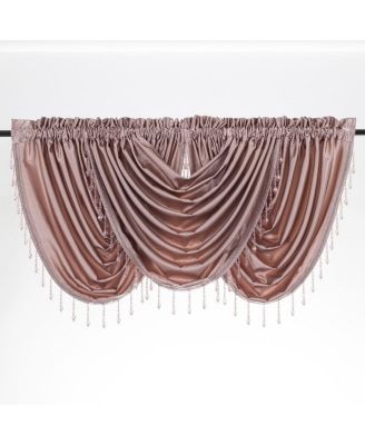 Ultra Lux Faux Silk Regency Crinkle Rod Pocket Semi Sheer Crystal Beaded Window Valance - 57 in. W x 37 in. L, White