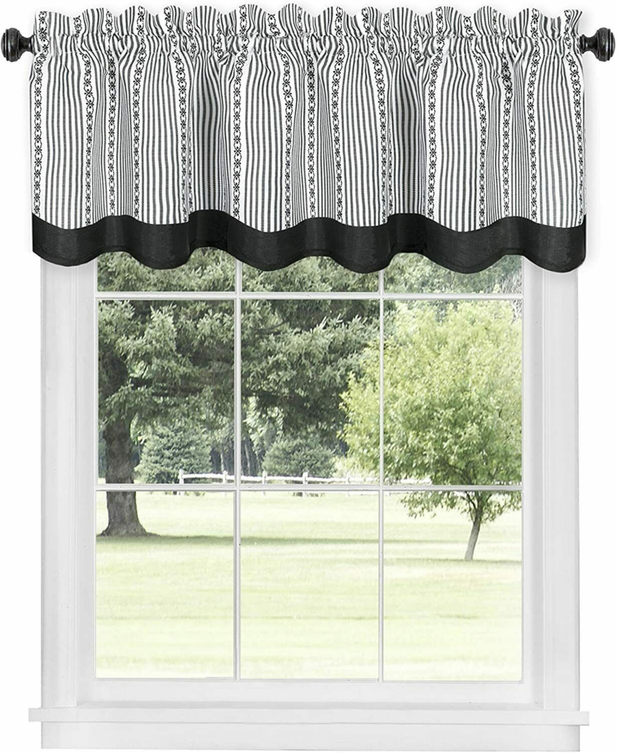 Living Country Farmhouse Striped Window Valance Curtain Treatments - 58 in. W x 14 in. L, Burgundy - Burgundy