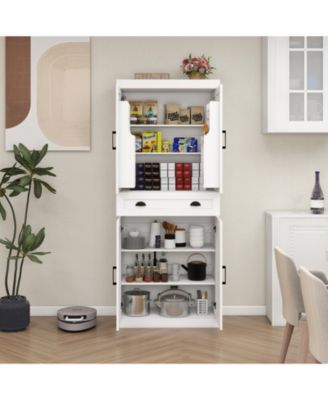 71" Pantry Cabinet with 4 Doors, Drawer and Built-in Racks for Dining Room or Kitchen
