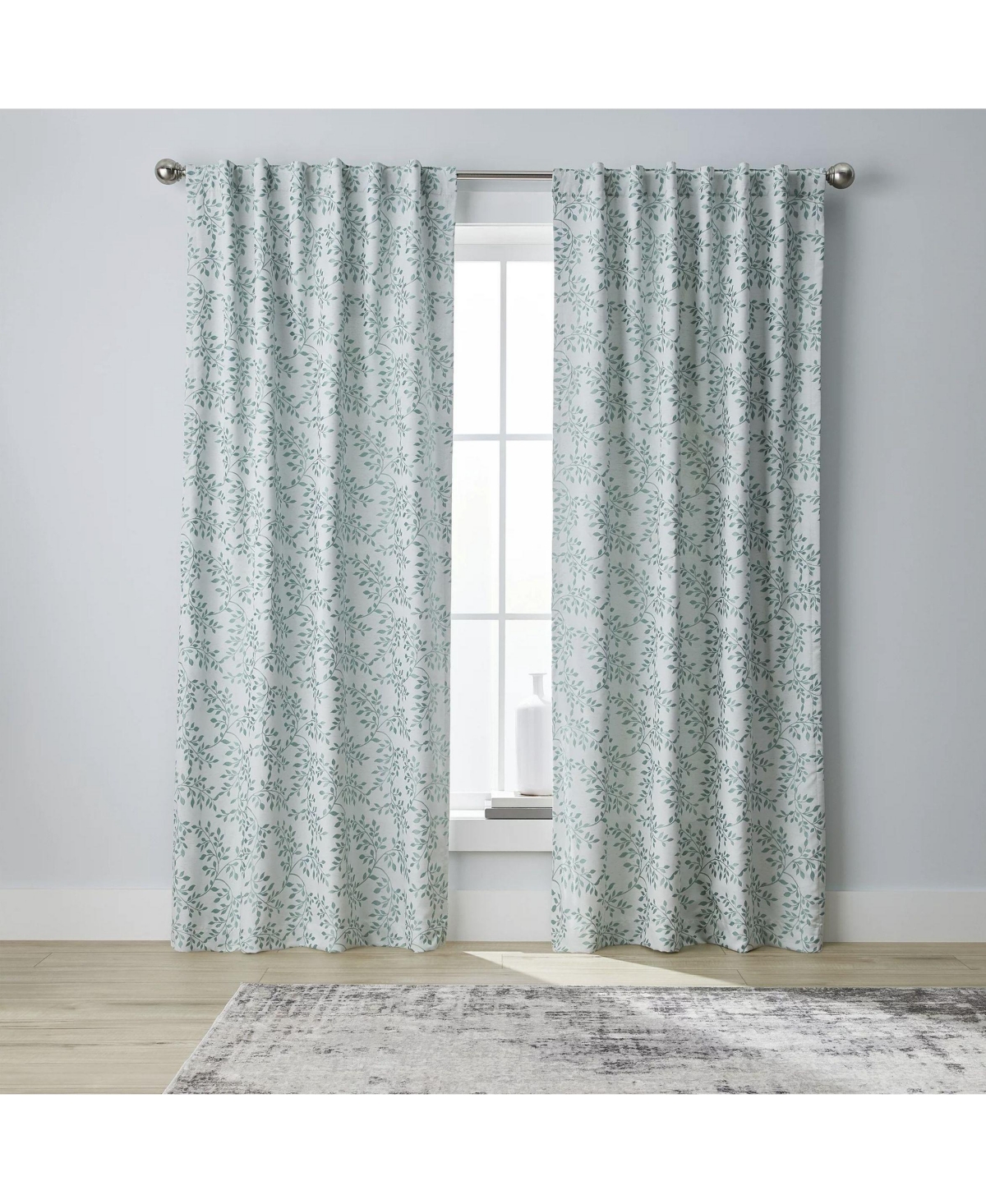 1 Piece Floral Leaf Light Reducing & Thermal Linen Blend Window Curtain Panel - 84 in. Long - Taupe/Beige - Ivory/green