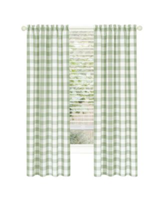 Modern Country Farmhouse 3 Piece Buffalo Check Plaid Window Curtains & Valance Set - 63 in - Gray