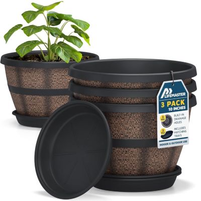 10-Inch Whiskey Barrel Planters, Pack of 3