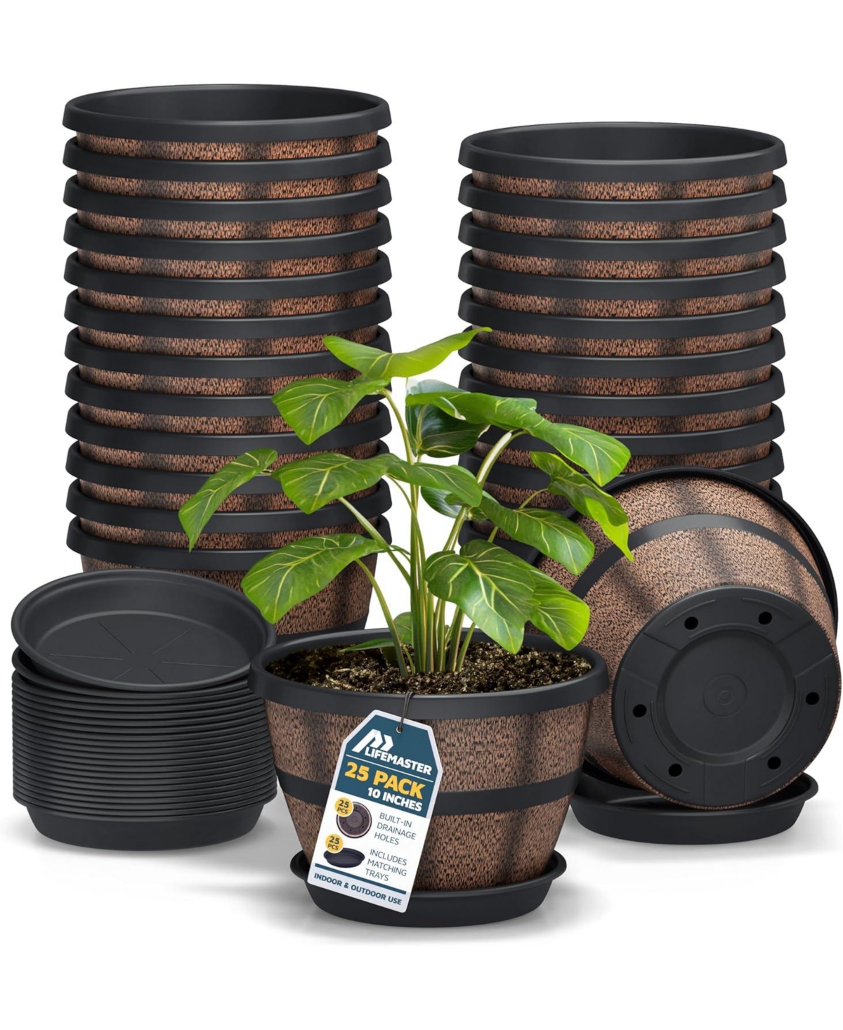 Lifemaster 10-Inch Whiskey Barrel Planters Outdoor Pack of 2