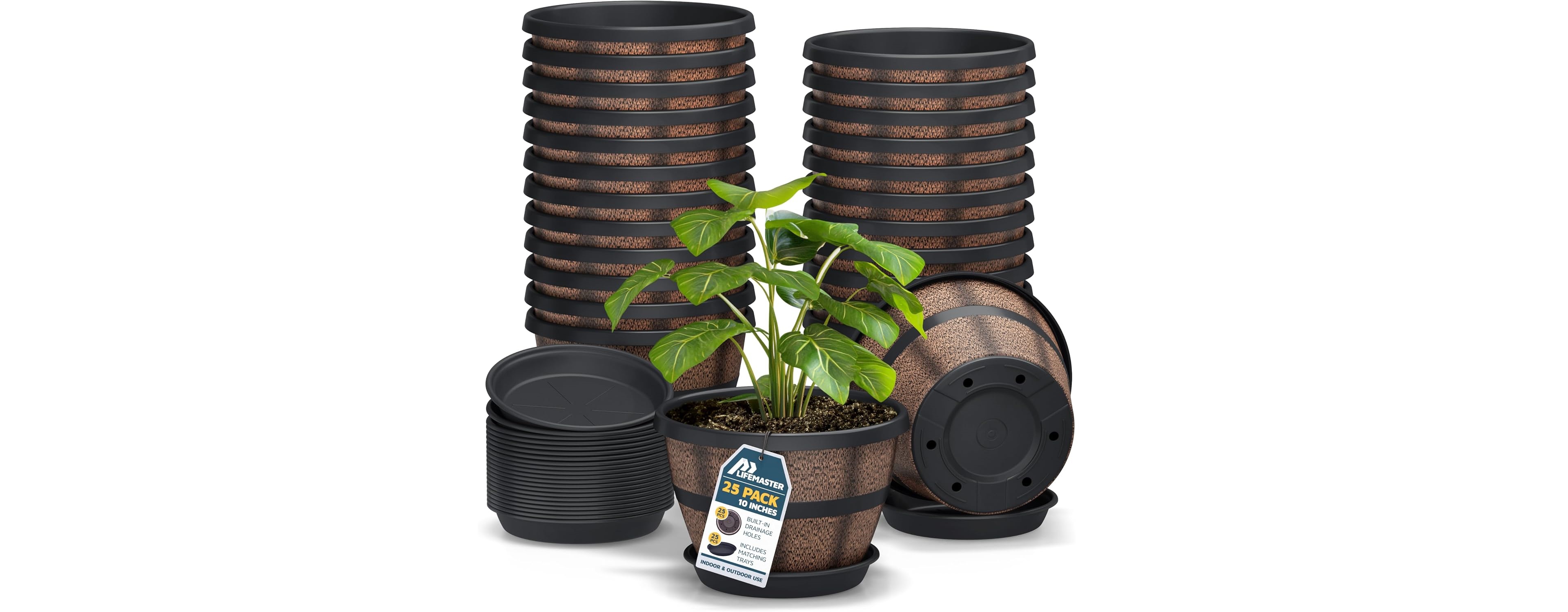 Lifemaster 10-Inch Whiskey Barrel Planters Outdoor Pack of 2