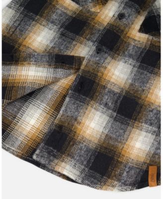 Boy Hooded Polar Fleece Overshirt with Hood Black and Brown Plaid - Toddler|Child