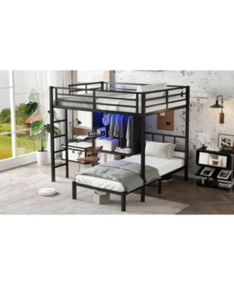 Full XL/Twin Bunk Bed with Desk & Closet - Black
