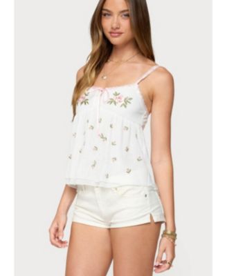 Women's Embroidered Layered Mesh Babydoll Top