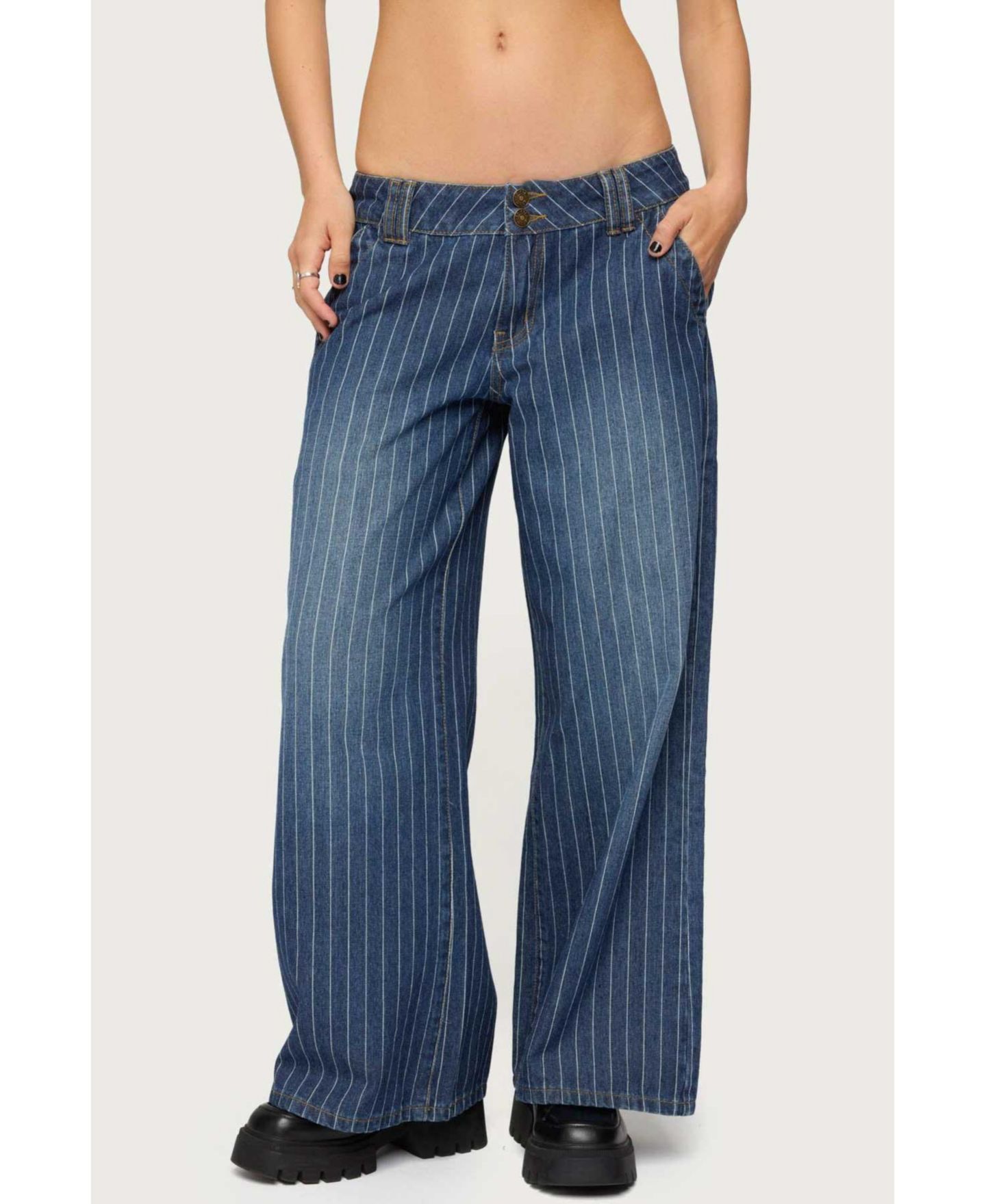 Женские джинсы Edikted Cory Striped Low Rise Baggy, цвет: Синий — фото 1