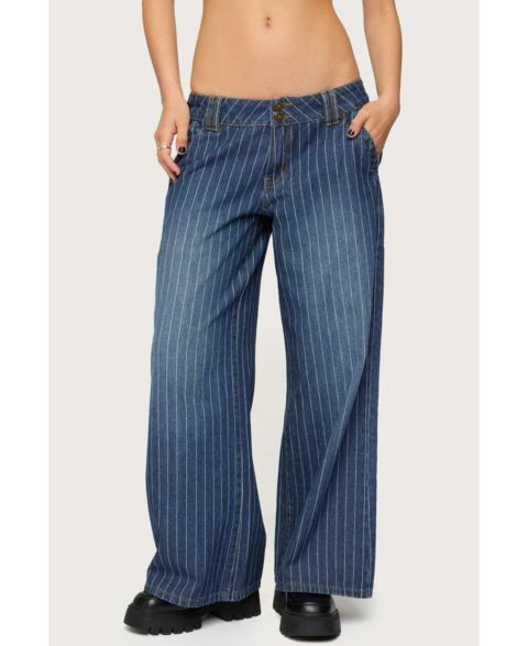 Женские джинсы Edikted Cory Striped Low Rise Baggy, цвет: Синий