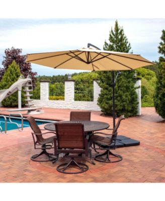 Outdoor Steel Offset Cantilever Pool Patio Umbrella with Square Base Set - 10'
