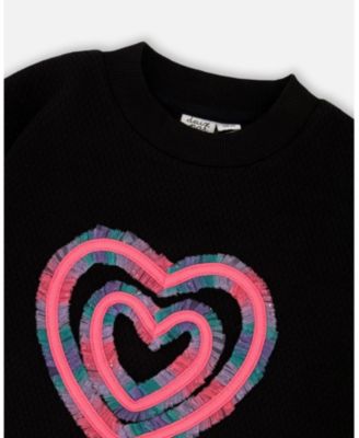 Girl Fleece Jacquard Tunic Black with Heart Applique - Toddler|Child